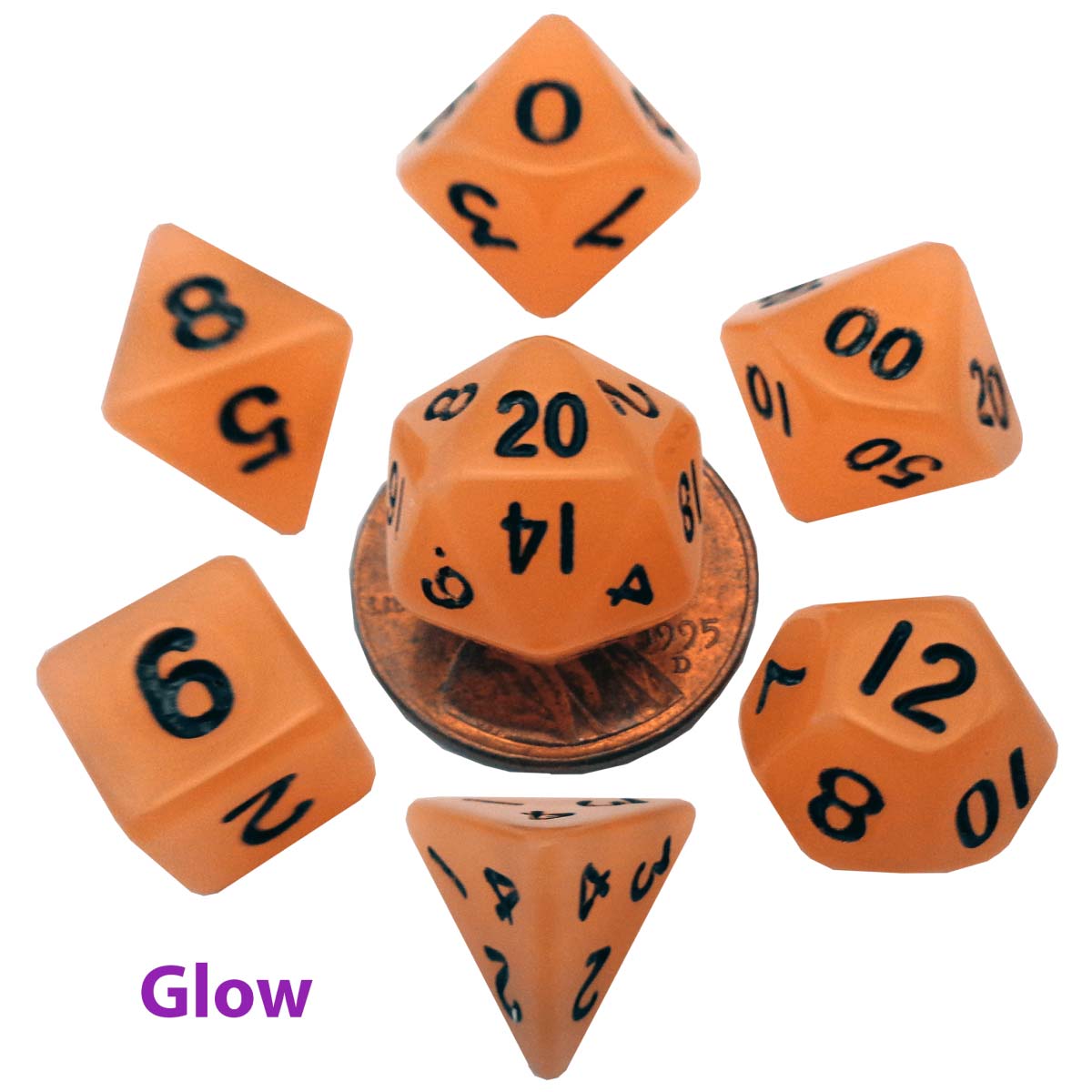 MDG - Mini Polyhedral Dice Set: Glow Orange with Black