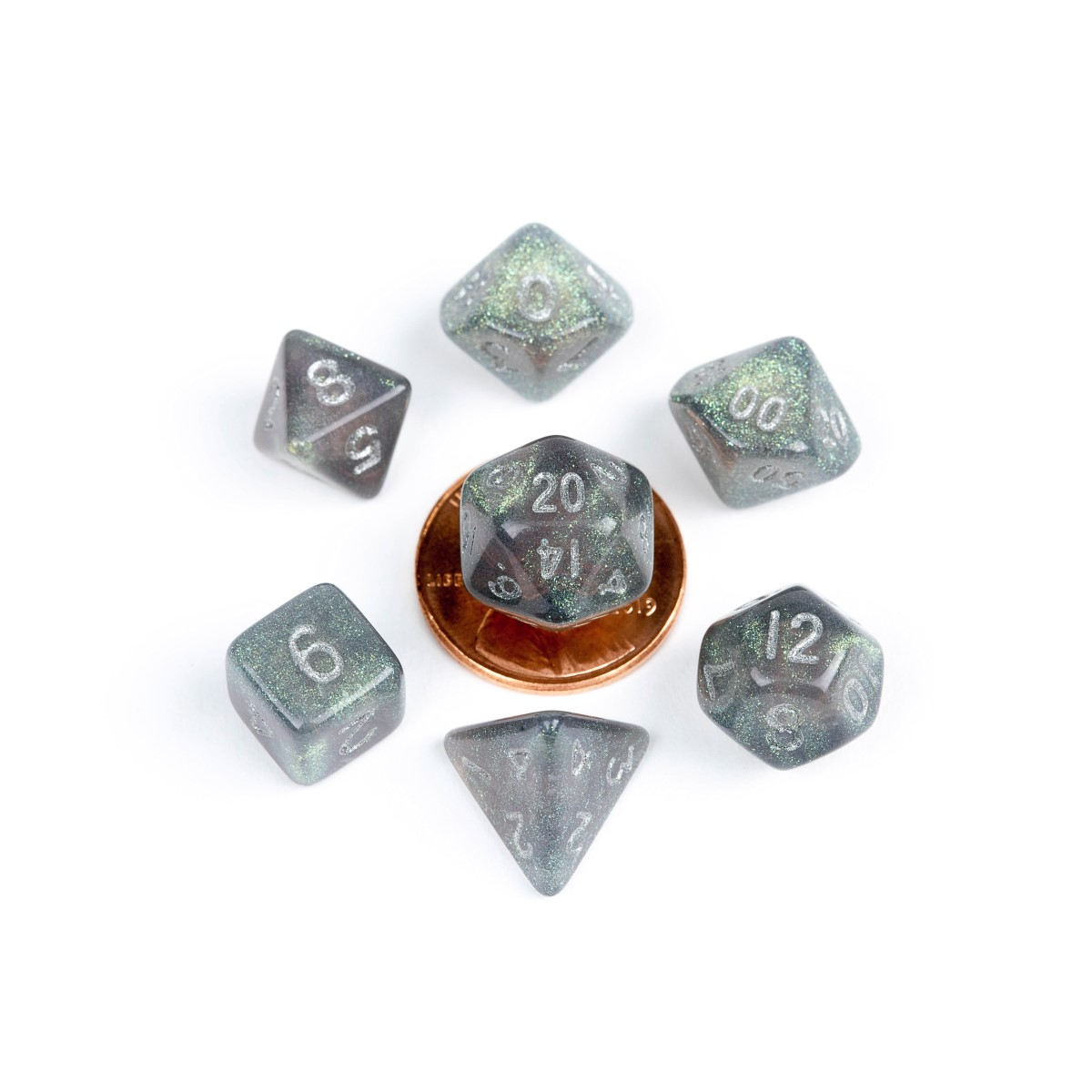 MDG - Mini Polyhedral Dice Set: Stardust Grey with Silver Numbers