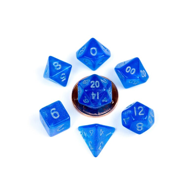 MDG - Mini Polyhedral Dice Set: Stardust Blue with Silver Numbers
