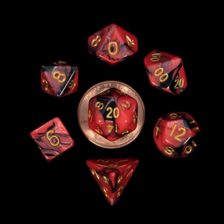 Mini Polyhedral Dice Set: Red/Black w/ Gold Numbers