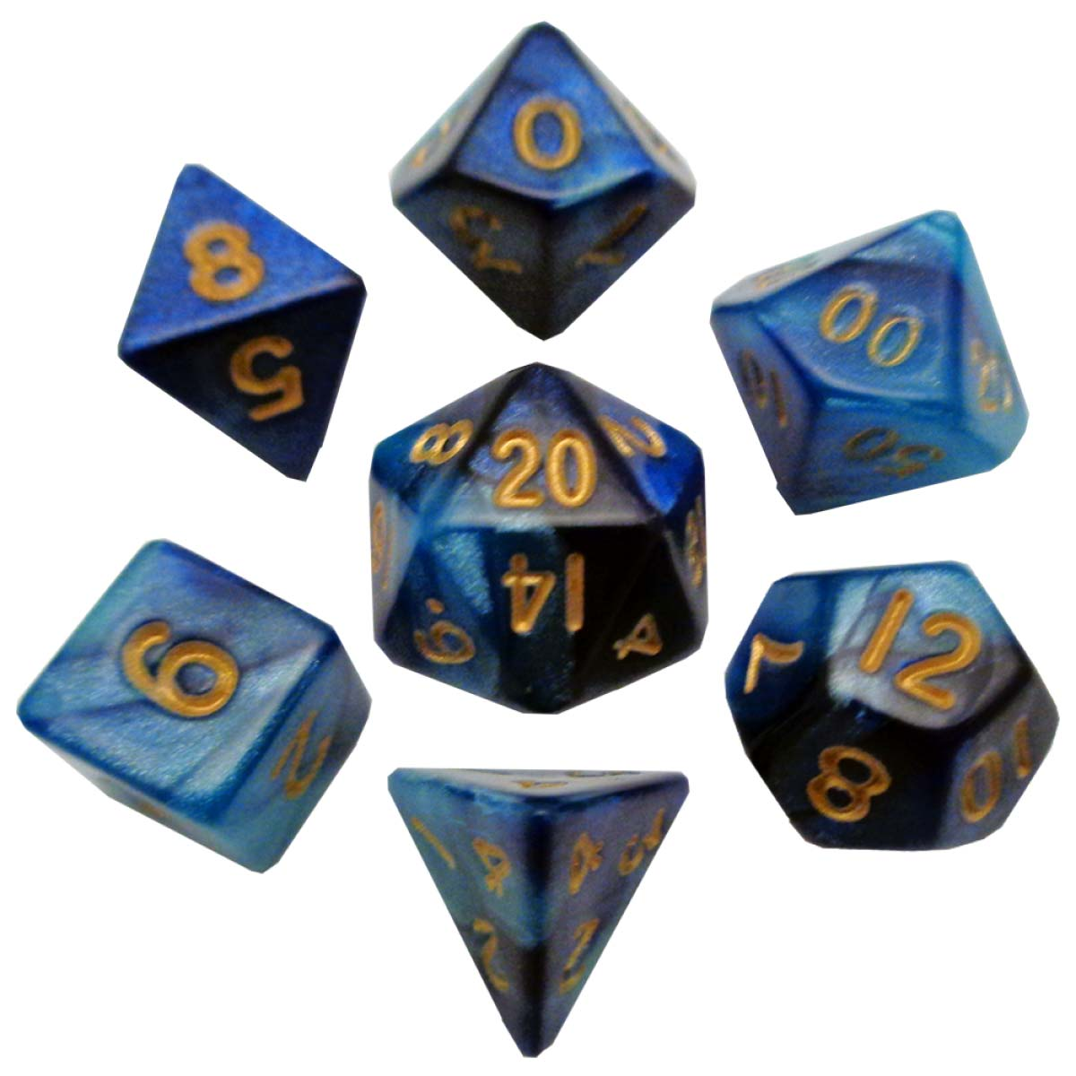 MDG - Mini Polyhedral Dice Set: Blue/Light Blue w/Gold Numbers