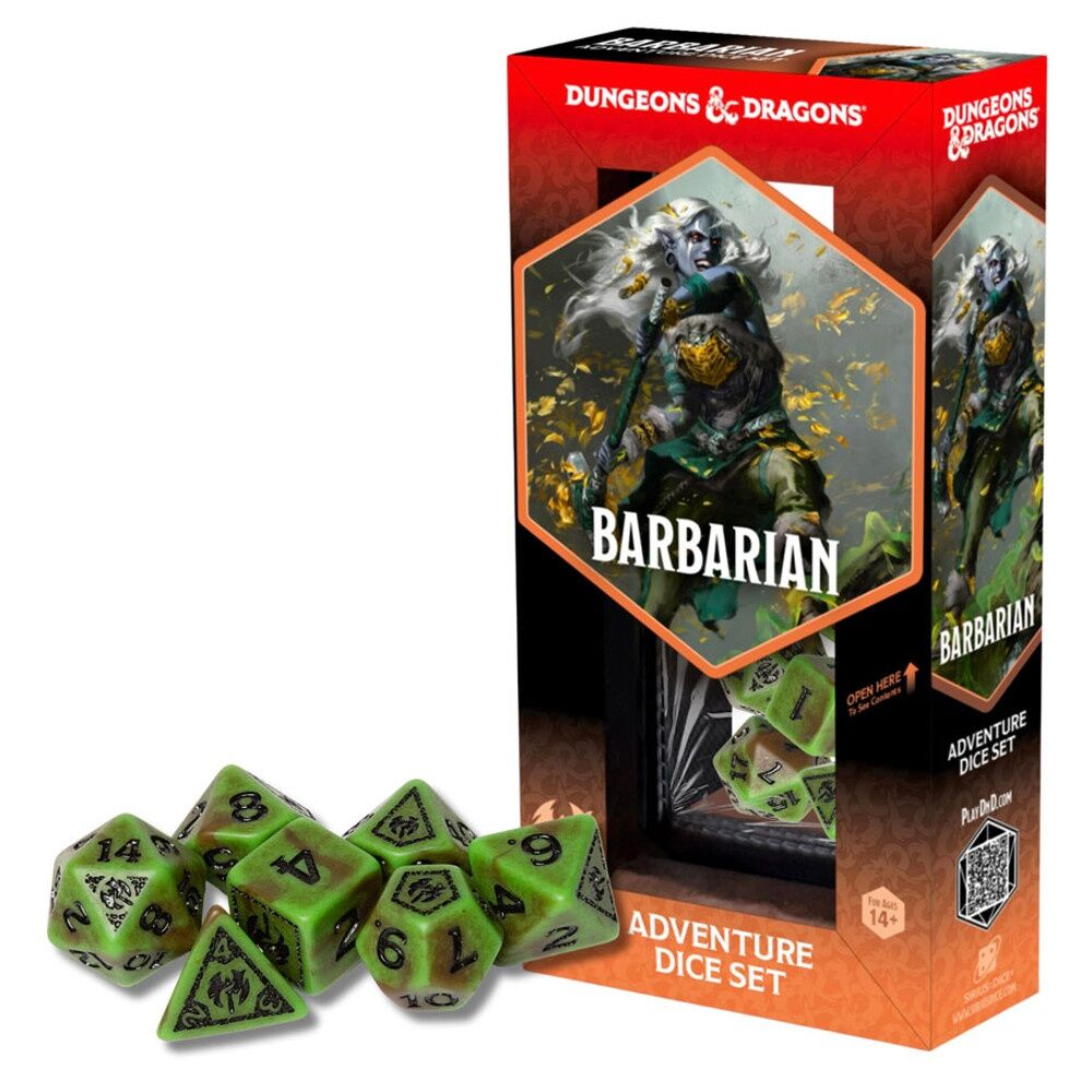 Sirius Dice - D&D Adventure Dice - Barbarian Green/Brown (14 Dice)