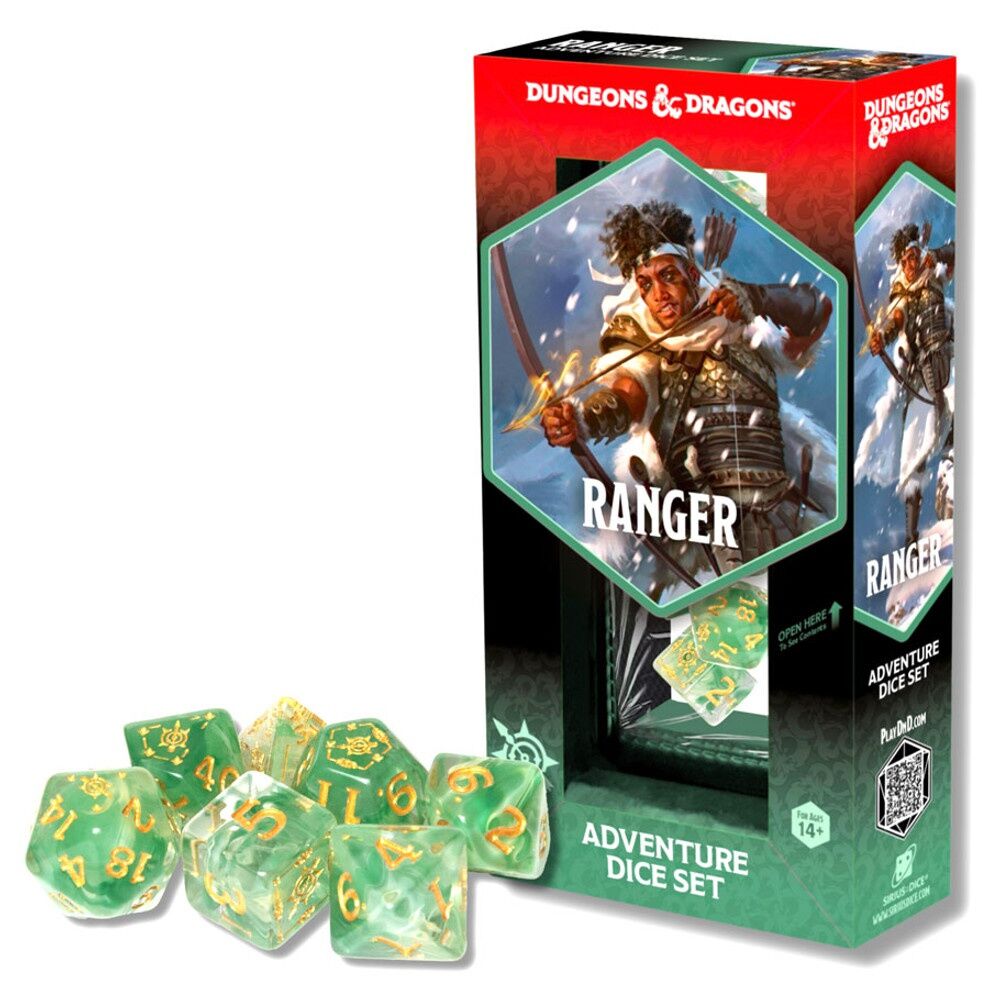 Sirius Dice - D&D Adventure Dice - Ranger - White/Green (14 Dice)