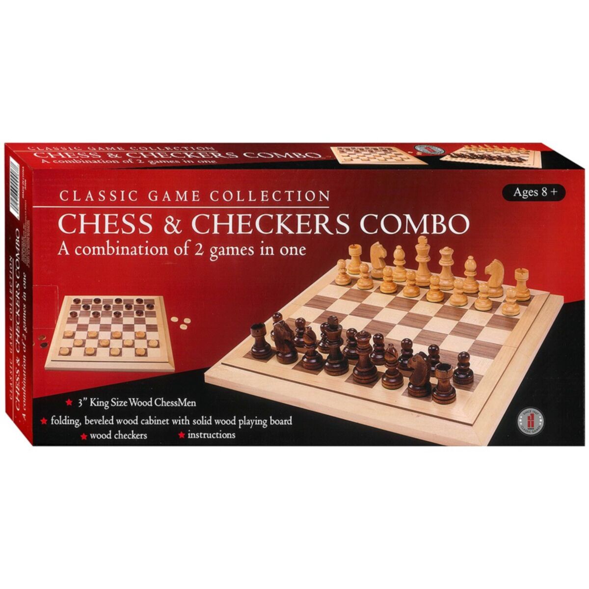 Chess & Checkers Combo - Folding Beveled wood