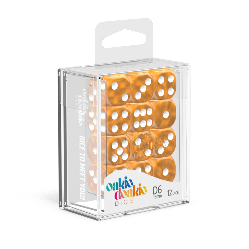 Oakie Doakie Dice - Marble Orange D6 16mm (12 Dice)