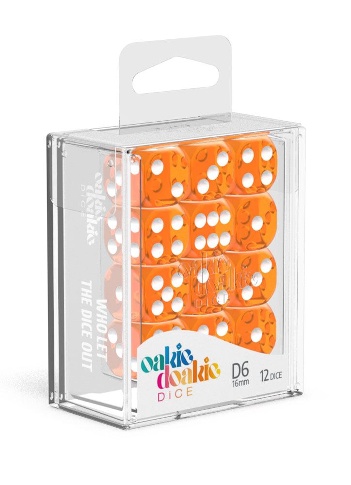 Oakie Doakie Dice - Translucent Orange D6 16mm (12 Dice)